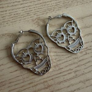 Silver Skull Hoop Earrings